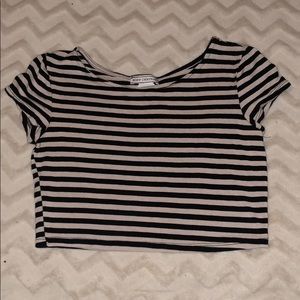 Cream/black stripped, cropped, soft t-shirt